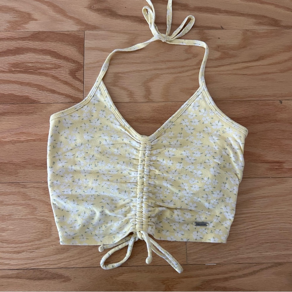 Hollister Light Yellow Floral Halter Top